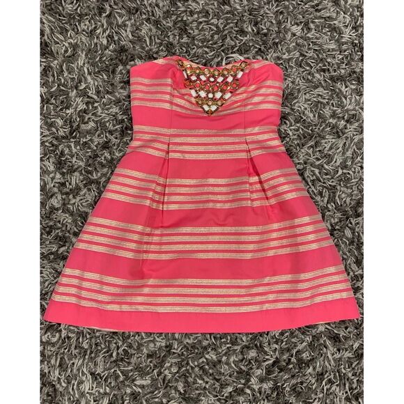 Lilly Pulitzer Strapless Pink and Gold Dress size 6 - Picture 5 of 7